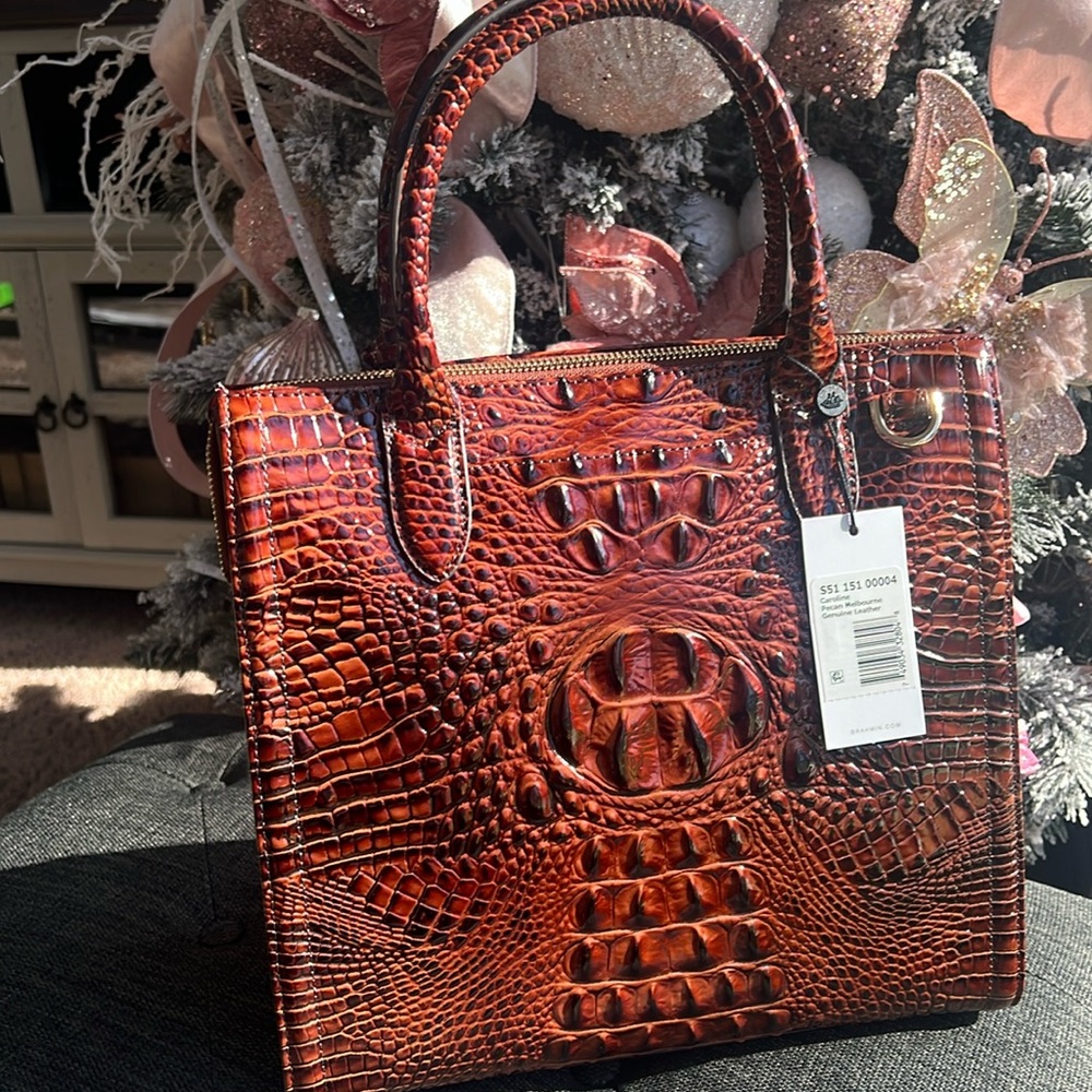 Brahmin Pecan Croc-Embossed Satchel